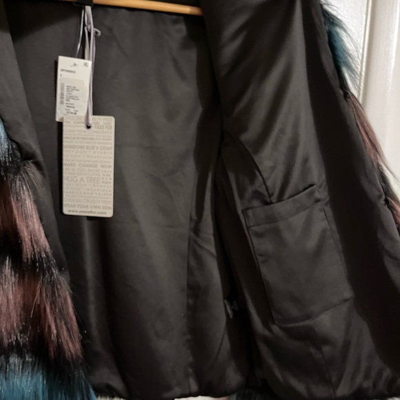 Unreal Fur Women's Striped Faux Fur Jacket in Teal and Burgundy - Picture 8 of 11